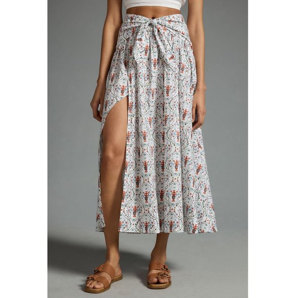 Anthropologie Dresses & Skirts - By Anthropologie Poplin Tie-Front Side-Slit Skirt Oyster White - Small